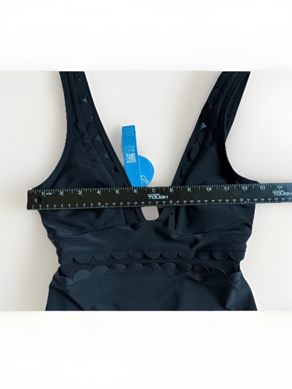 Black Scalloped Mesh Plunge V-Neck One Piece Swimsuit NWT CupShe XS Classic Chic - Picture 7 of 9